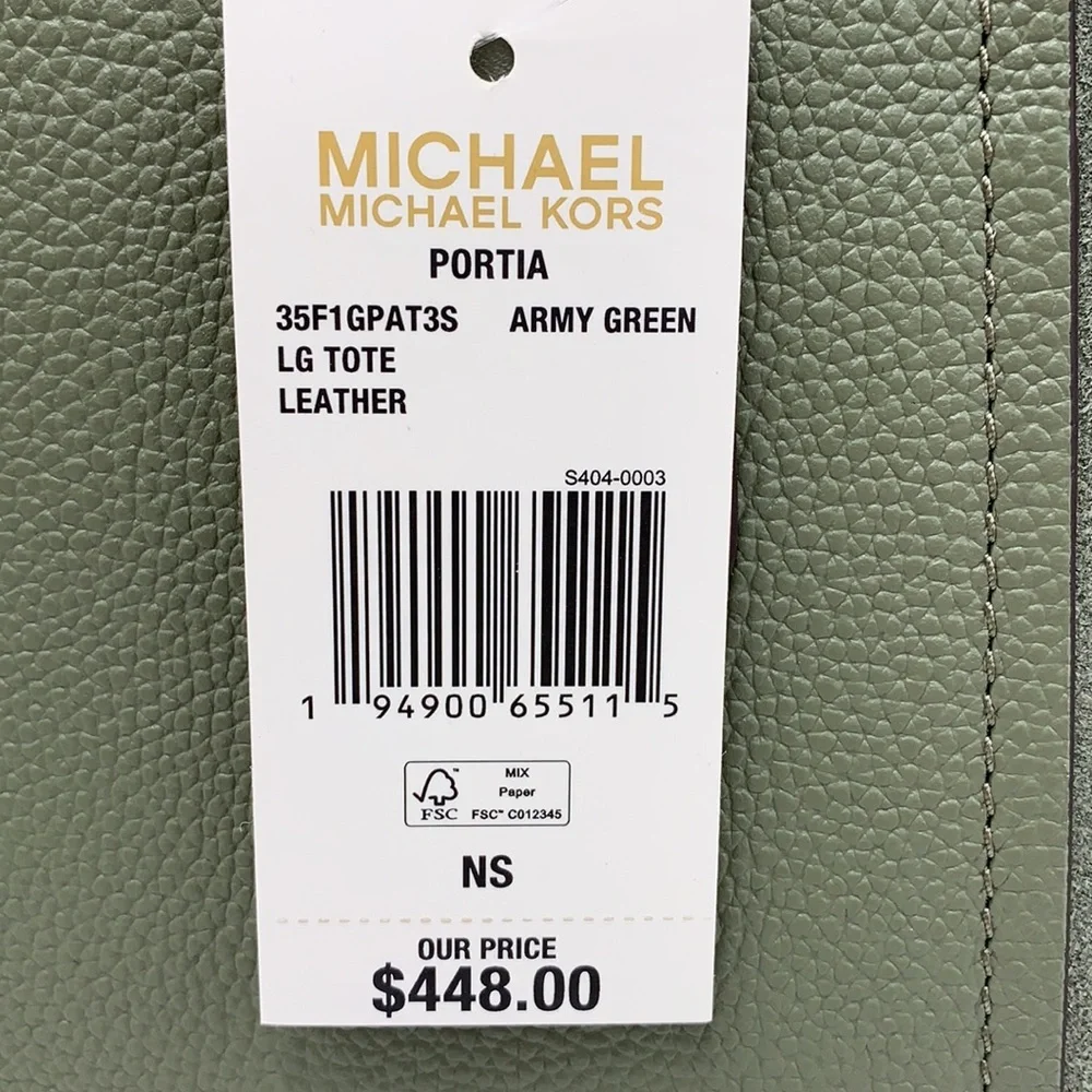 MICHAEL KORS PORTIA LARGE TOTE ARMY GREEN COLOR PEBBLED LEATHER/SUEDE - Picture 16 of 16
